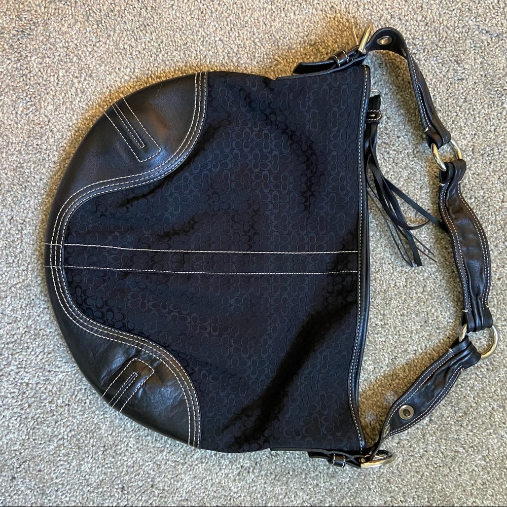coach black leather and signature satchel handbag